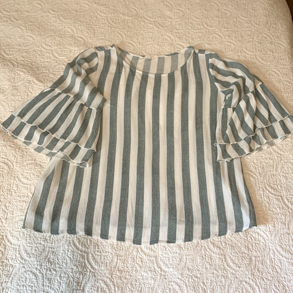 Oddy Green Strip Whimsy Top